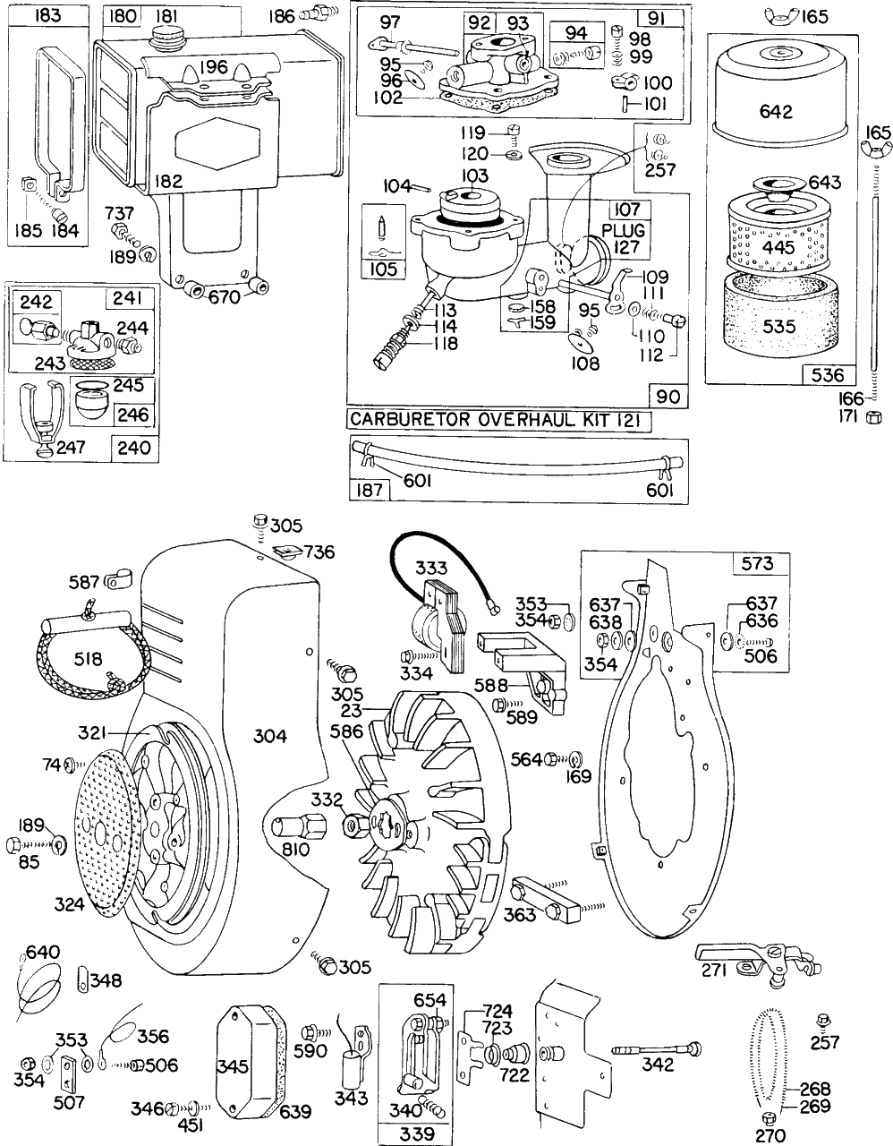 Carb,fueltank,a/C,blowerhsg Diagram and Parts List for 301431-0132-XX  Briggs and Stratton Engine